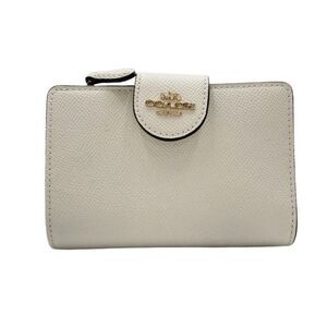 COACH Coach Bi-fold Wallet Medium Corner Zip 6390 White Leather Women's